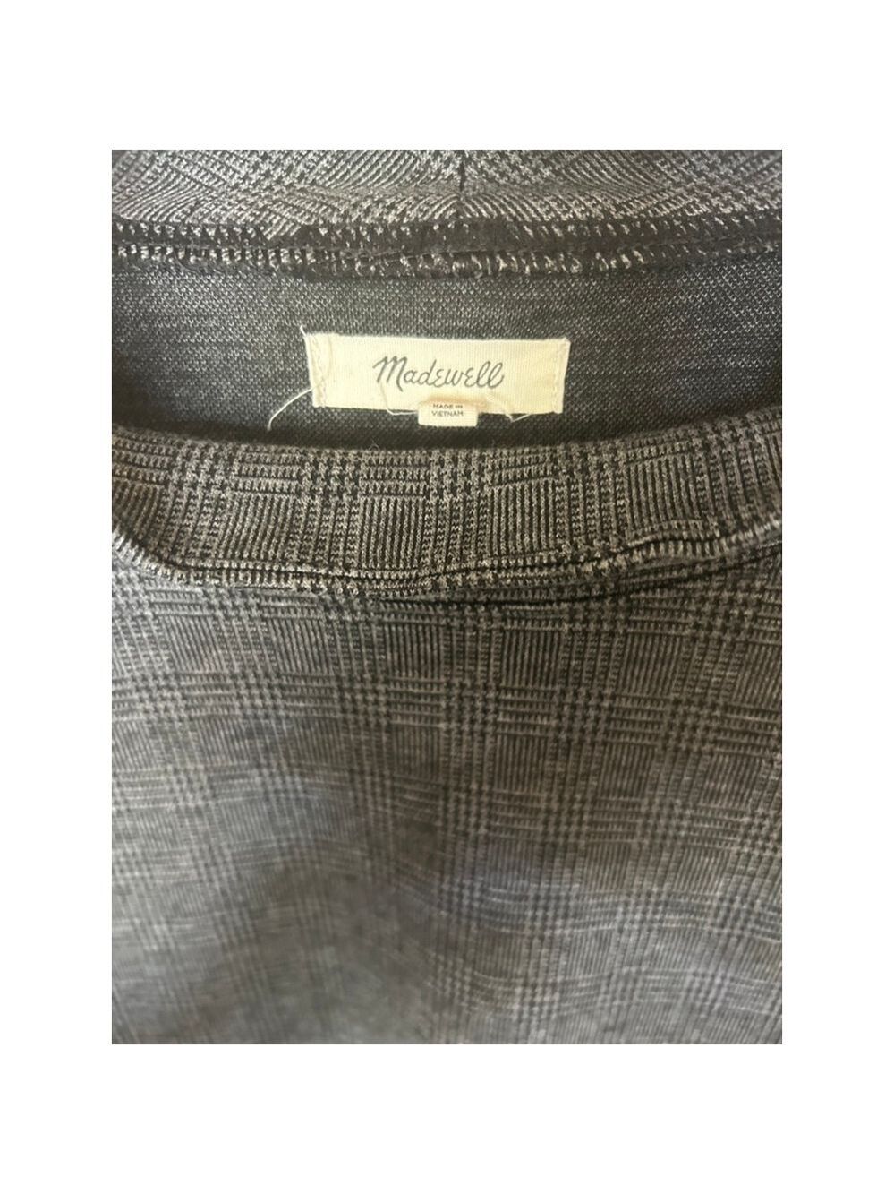 Women's Madewell Mockneck Sweatshirt M Gray Black Houndstooth - Picture 3 of 8